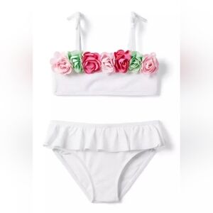 Janie & Jack white rosette embellished 2-piece swimsuit